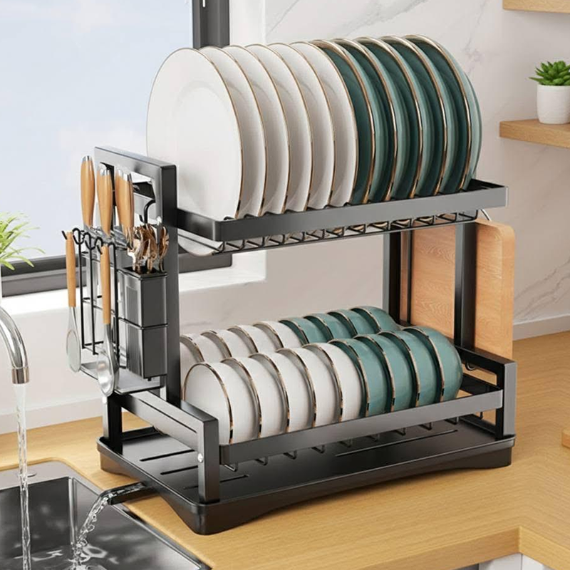 Double-layer dish drainer rack