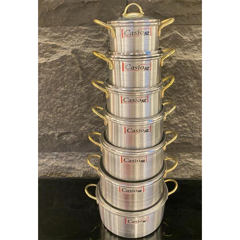 A seven-piece soup pot set
